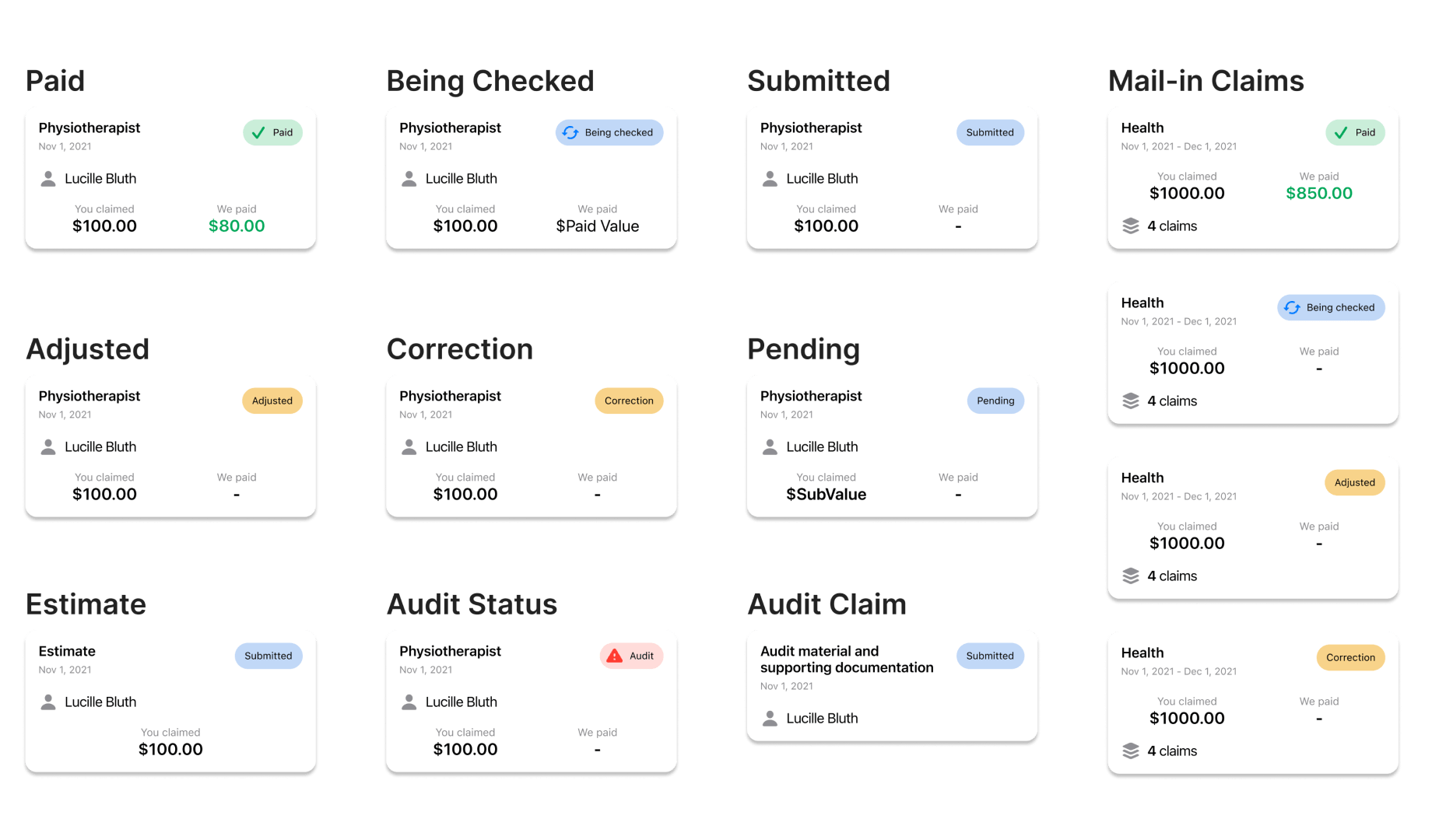 Claim card design.