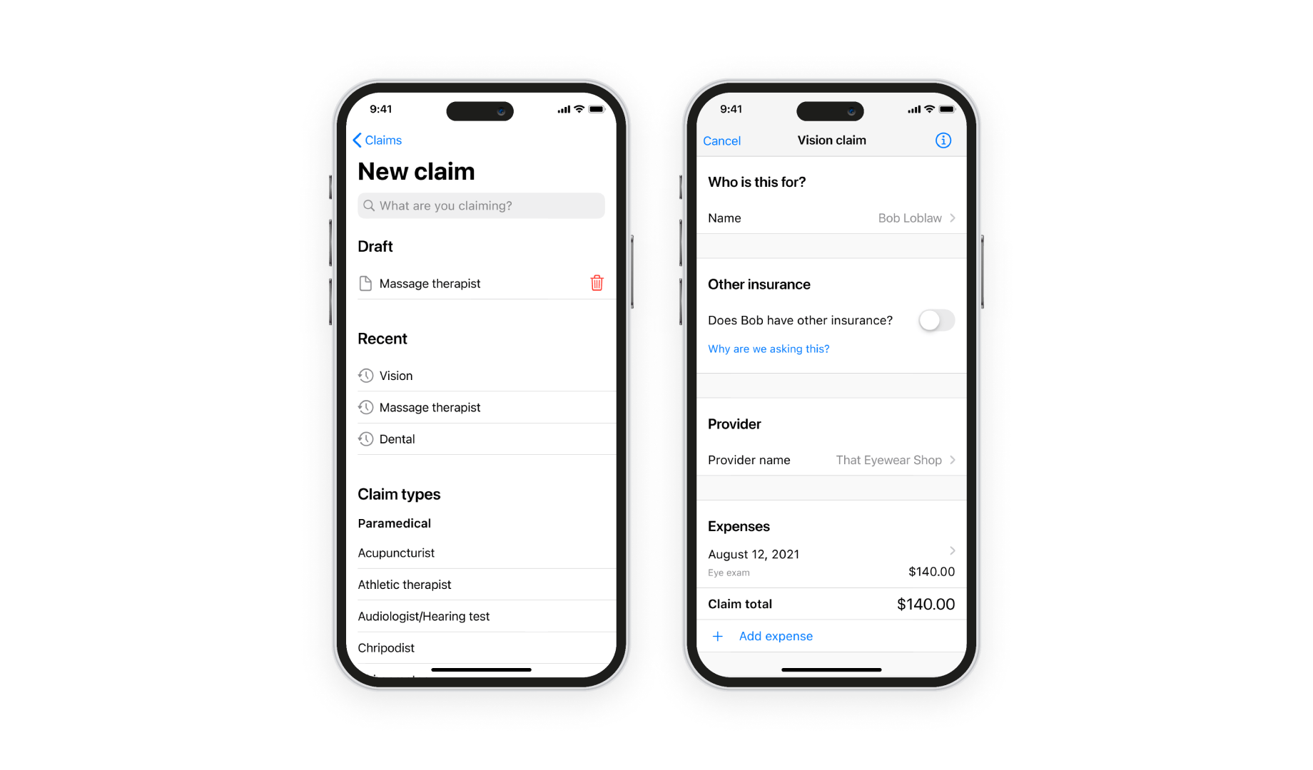 The claim form UI