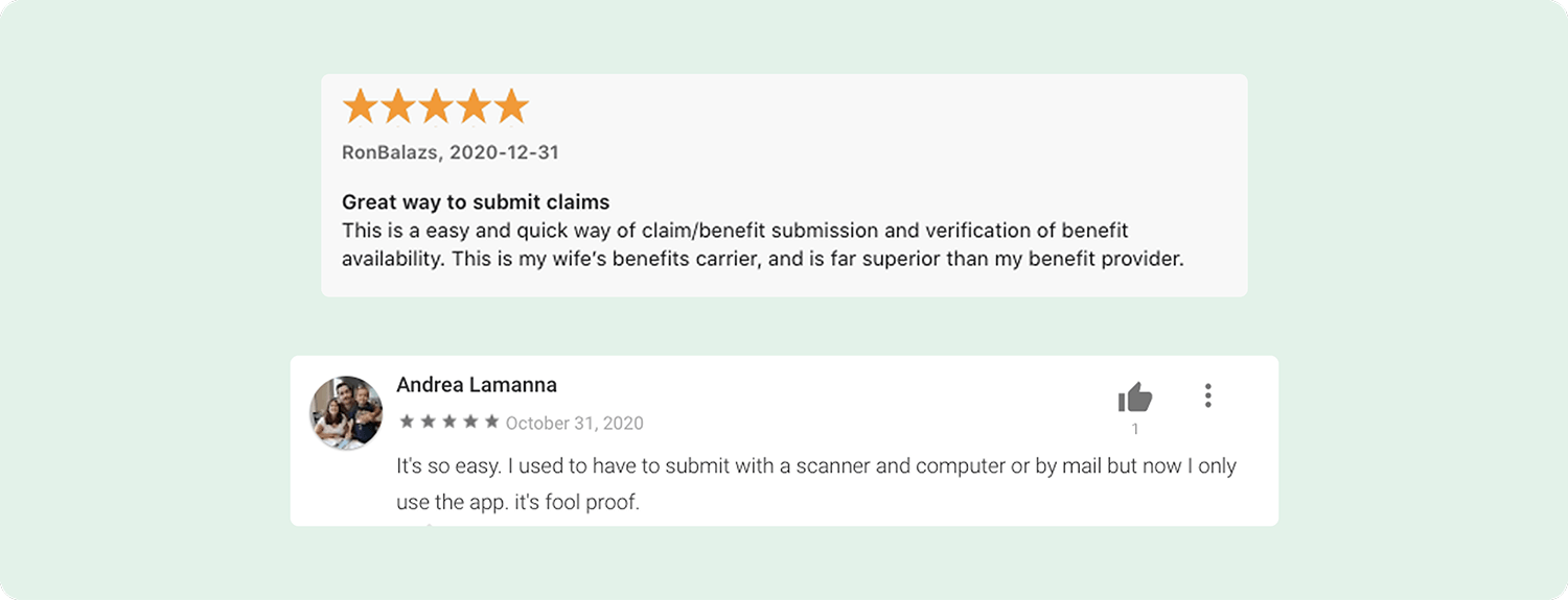 Happy customer reviews on the App Store and Play Store.