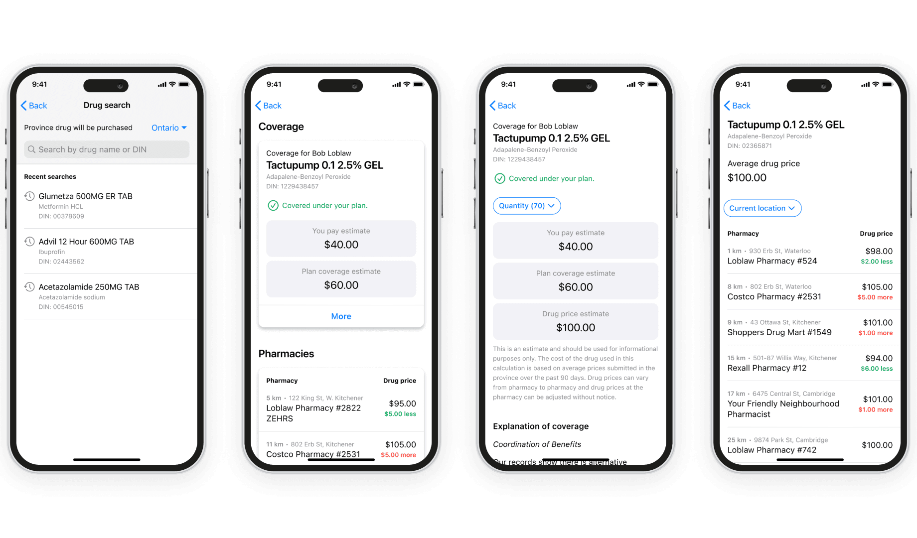 Final screens from Drug Plan and Pharmacy Savings Search.